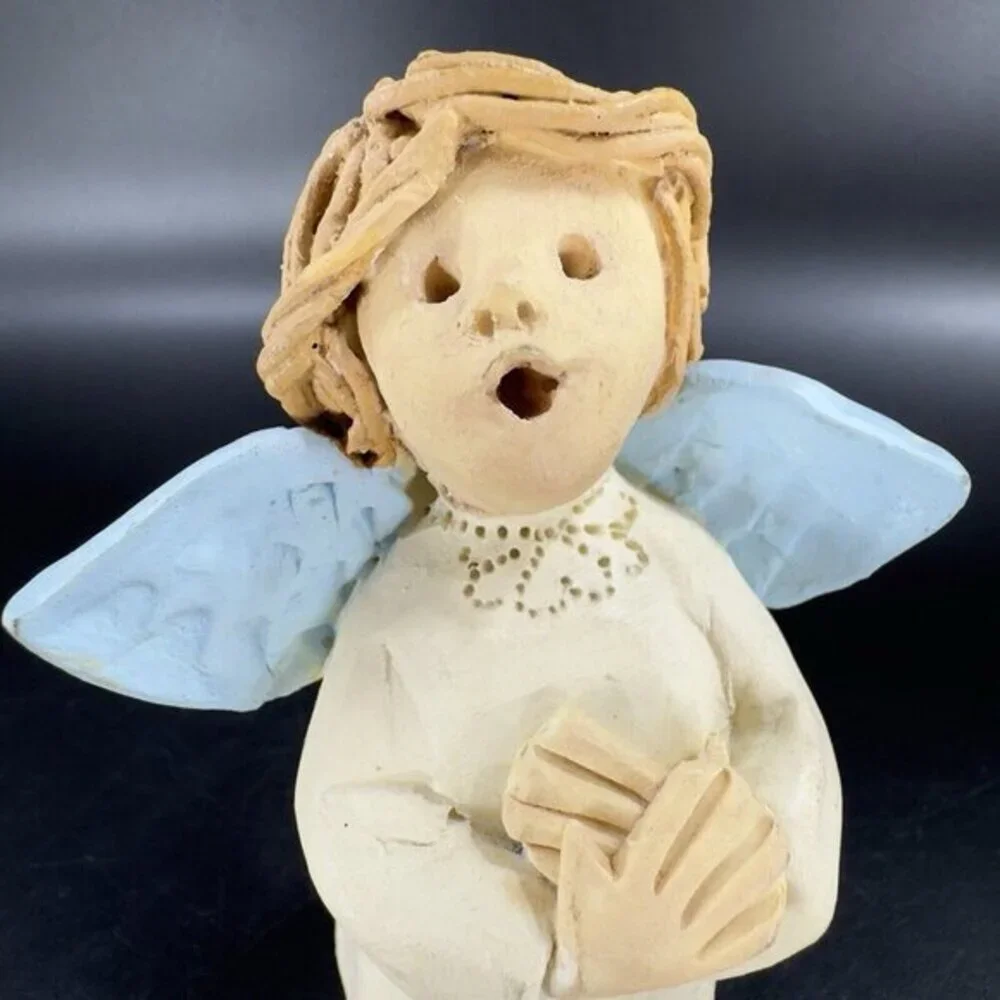 Vintage Thayer Whimsical Figurine‎ Angel With Blue Wings No Eyes Cannon Falls